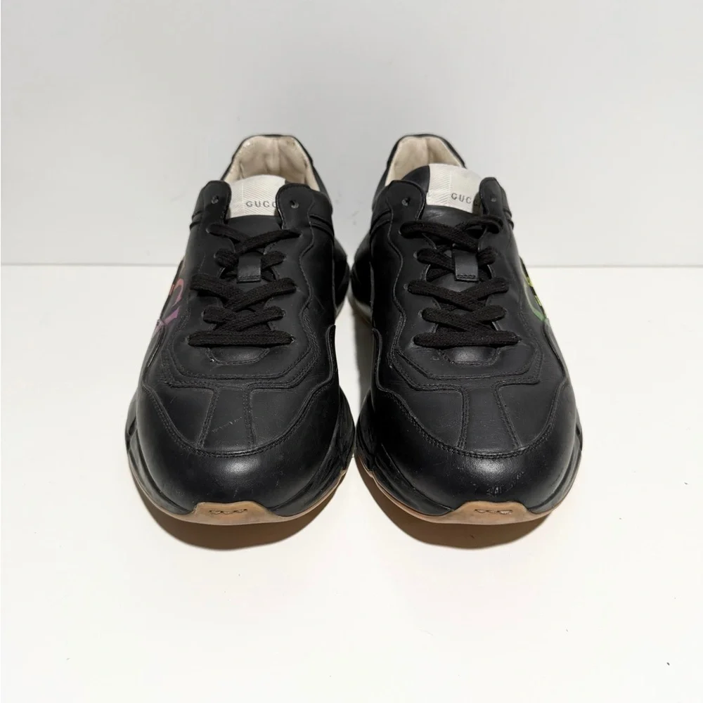 Gucci Black Sneakers with‎ Rainbow Logo Men's Rhyton Iridescent Logo